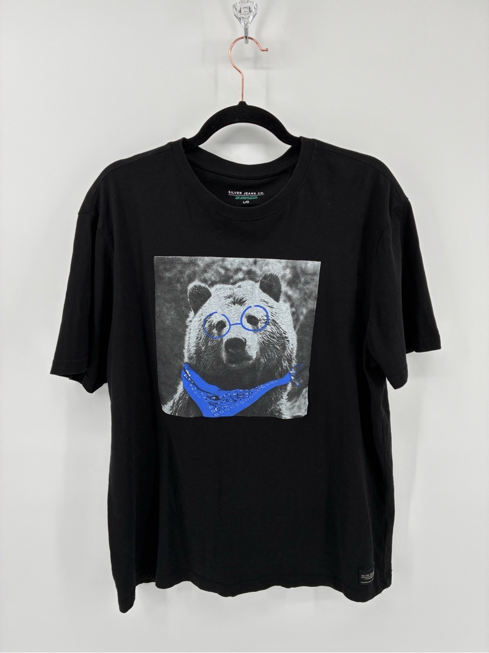 Bear Blue Glasses Bandana Silver Jeans Black Graphic Tee with Gray Print
